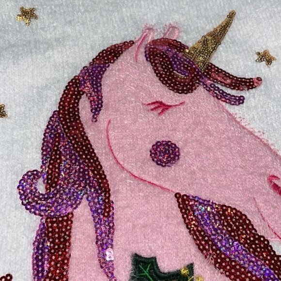 New Margaux and Lexi Sequin Unicorn Eyelash Sweater Christmas Soft White Pink L - Picture 5 of 12